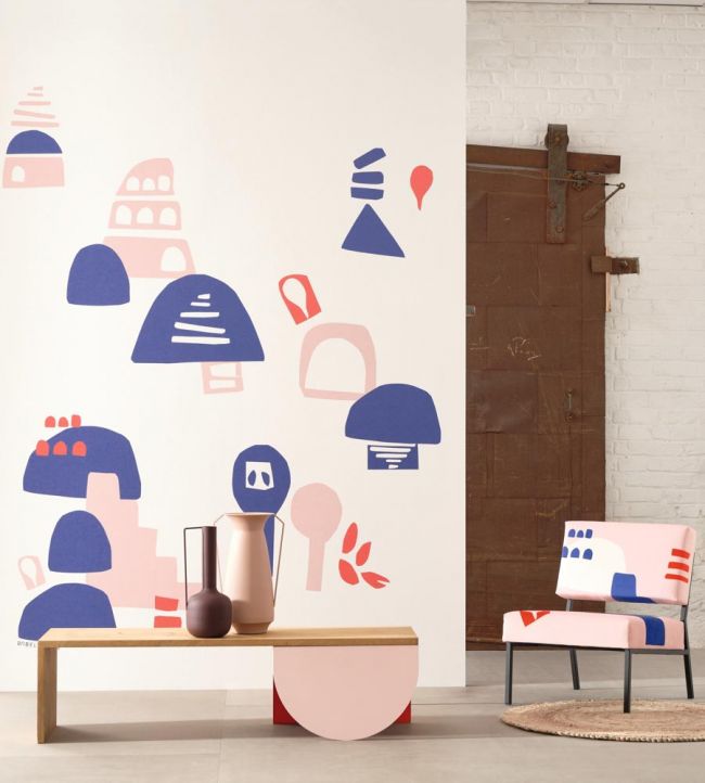 Village By Babel Brune Nursey Room Wallpaper - Blue