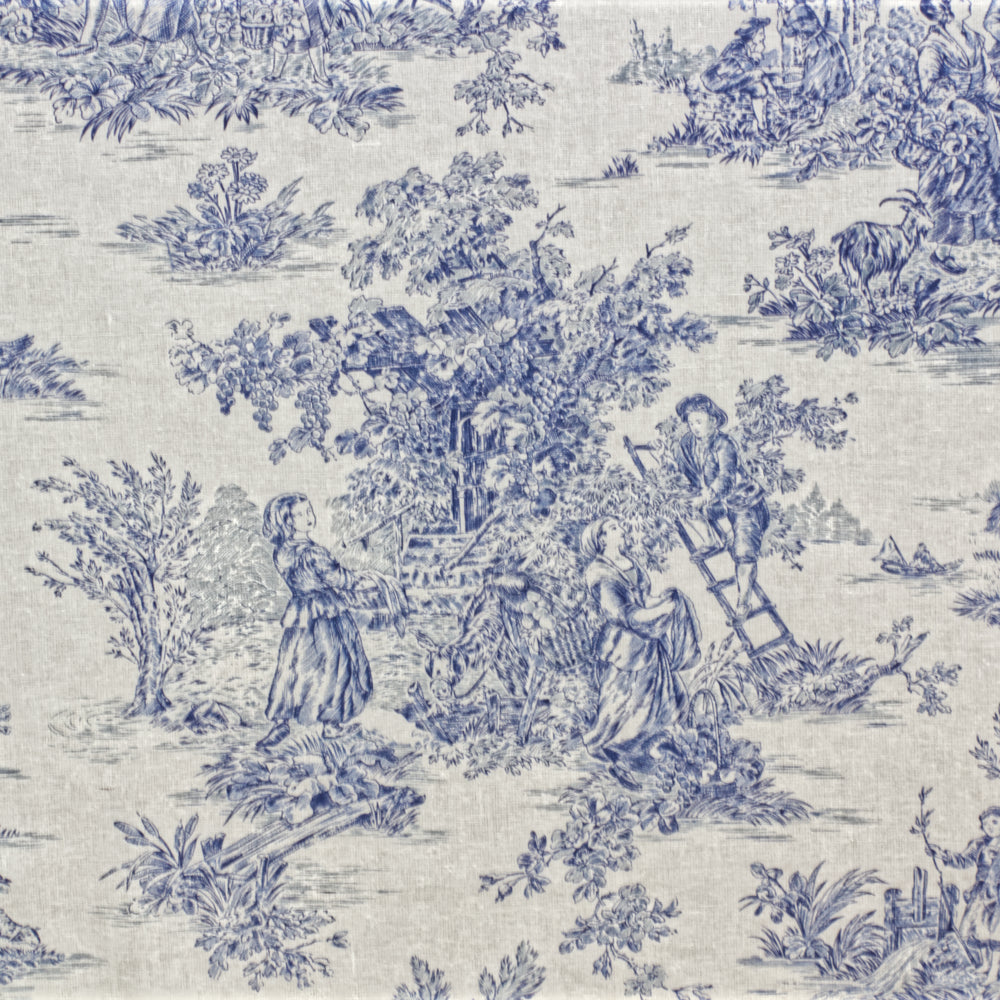 French Toile De Jouy 100% Cotton in Blue Room Fabric