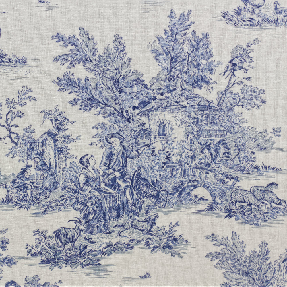 French Toile De Jouy 100% Cotton in Blue Room Fabric