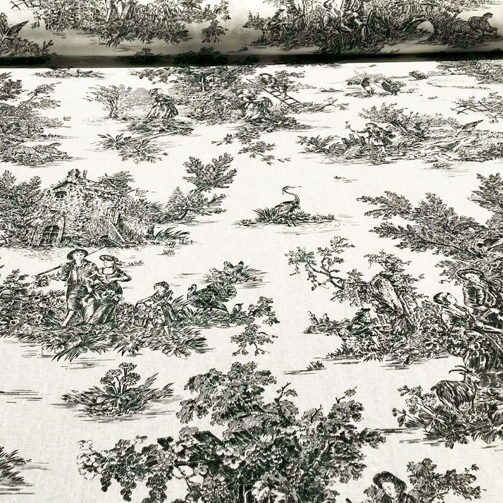 French Toile De Jouy 100% Cotton in Black Room Fabric
