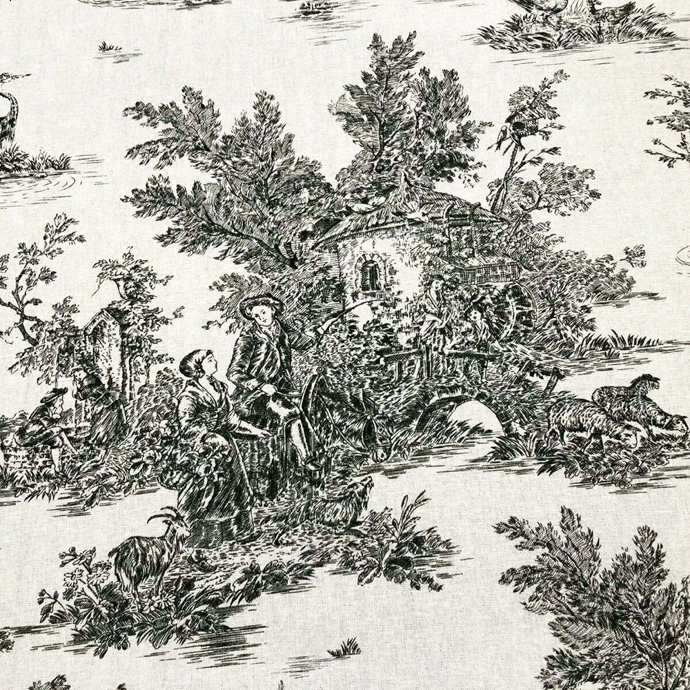 French Toile De Jouy 100% Cotton in Black Room Fabric