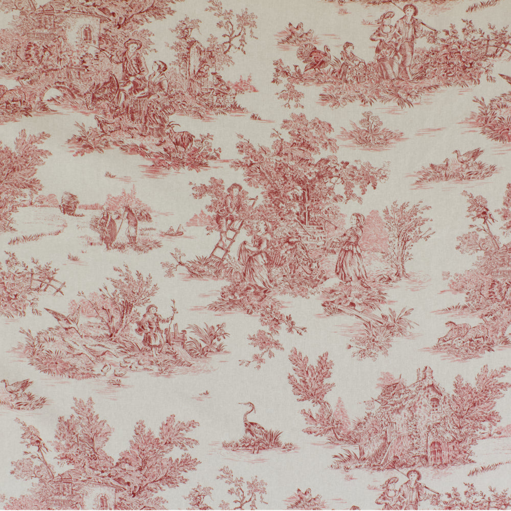 French Toile De Jouy 100% Cotton in Red Fabric