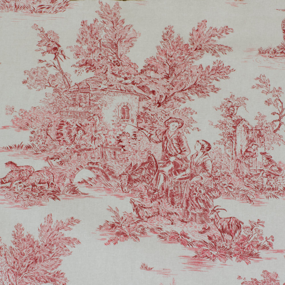 French Toile De Jouy 100% Cotton in Red Room Fabric