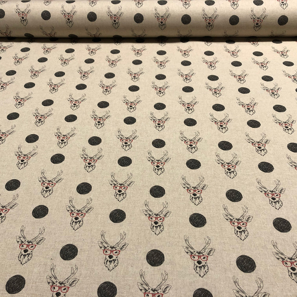 Comical Reindeer Room Fabric - Cream
