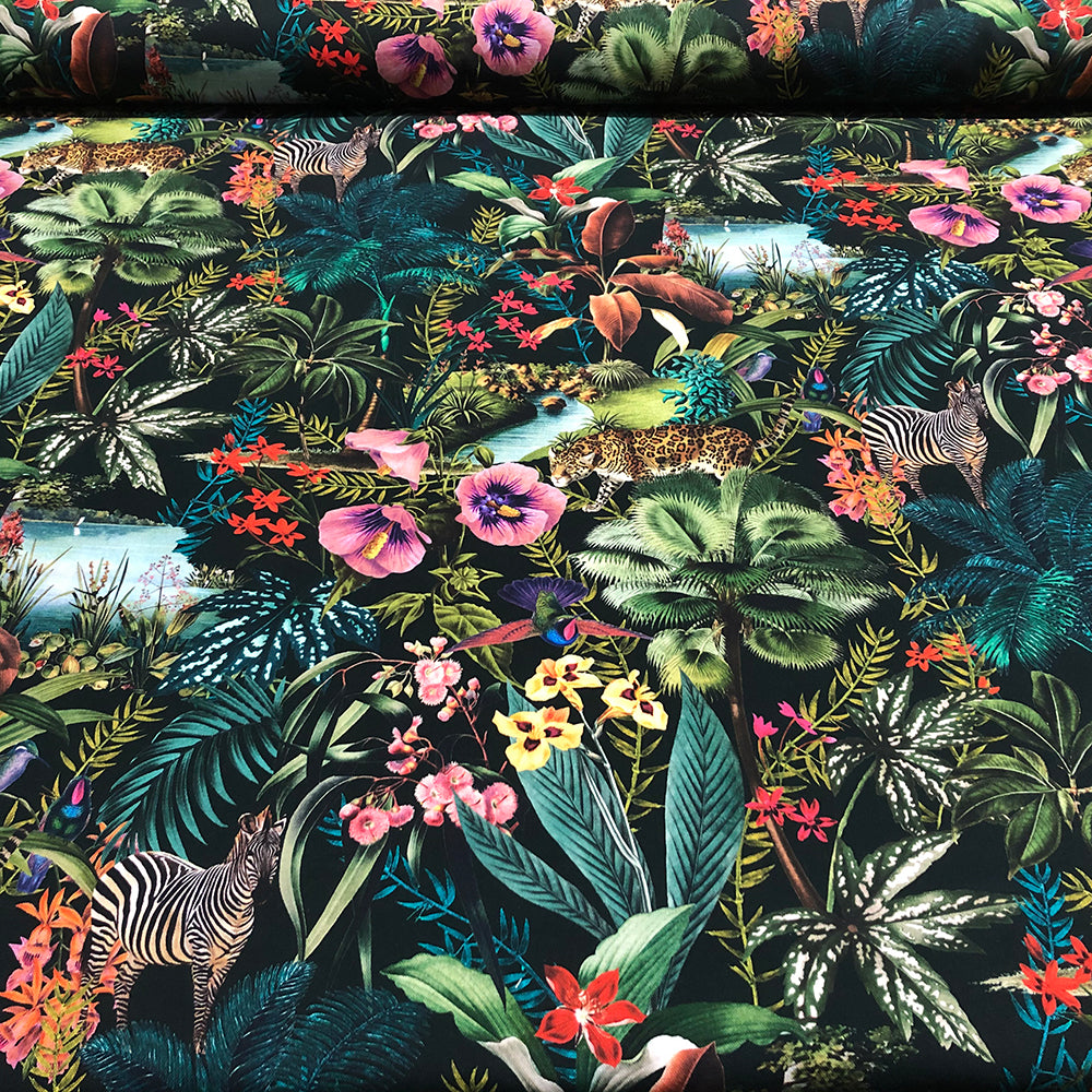 Jaguar Exotic Fabric | Charcoal Room Fabric - Multicolor