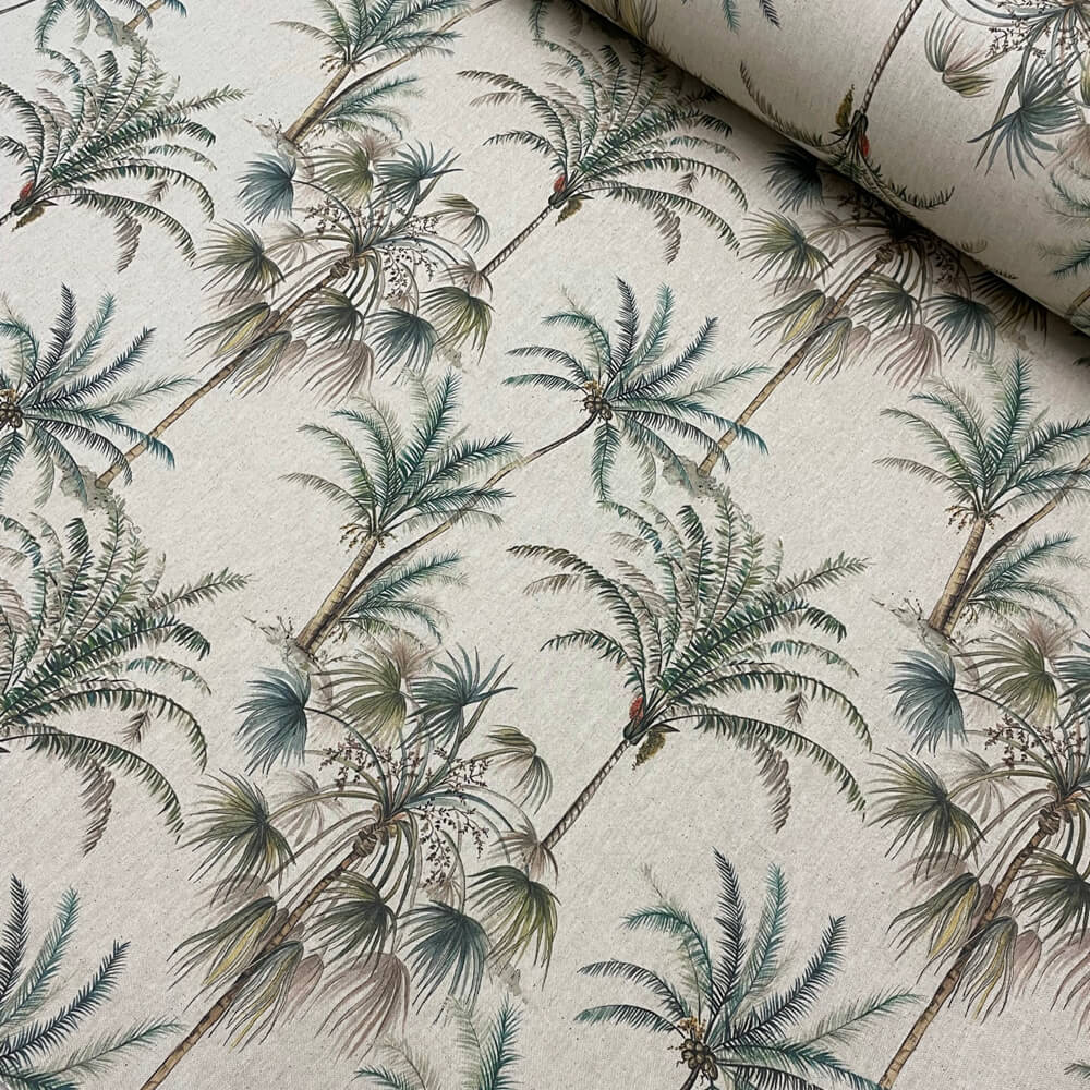 Exotic Palm Linen Double Width Room Fabric 2 - Green