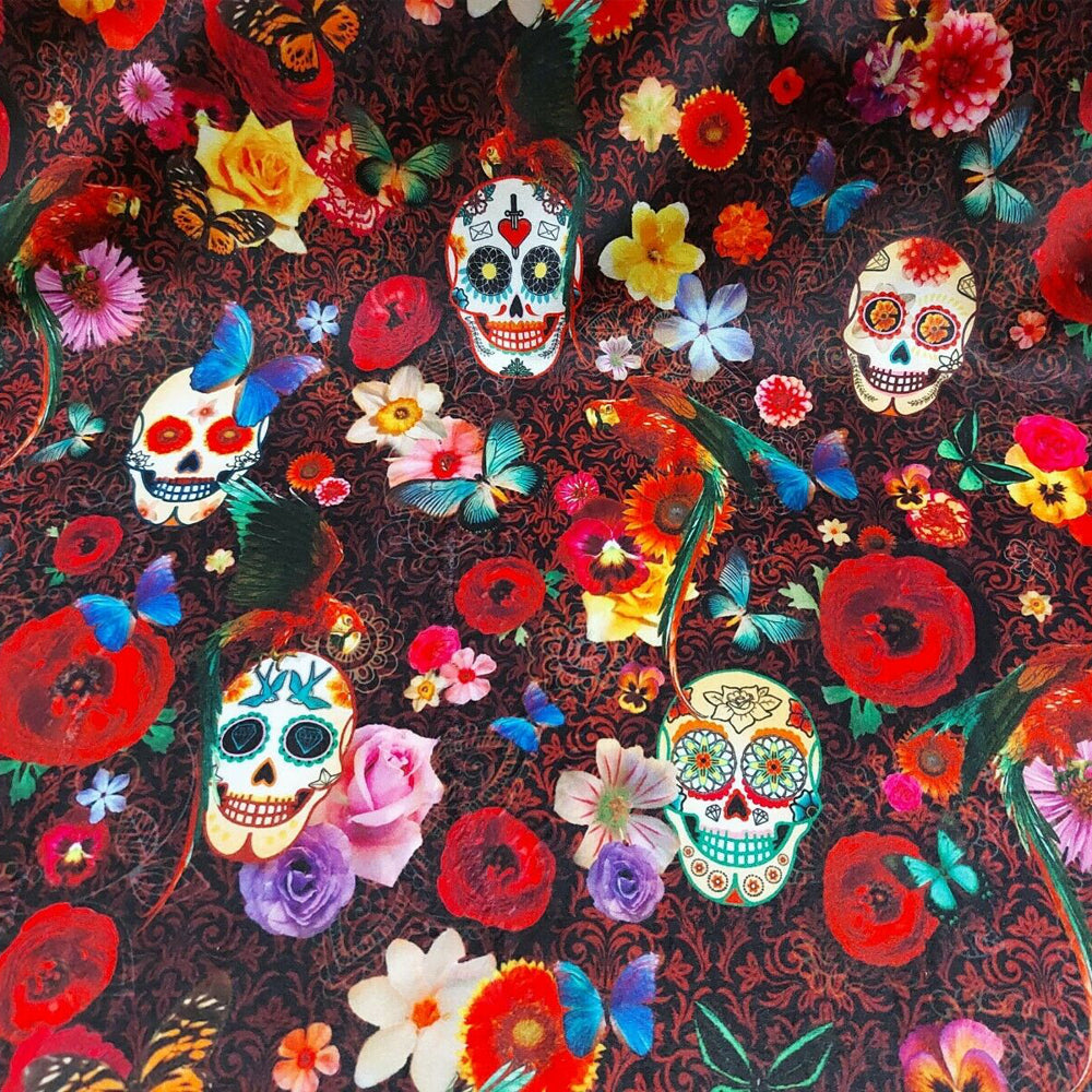 Red Skull Punk Velvet Room Fabric