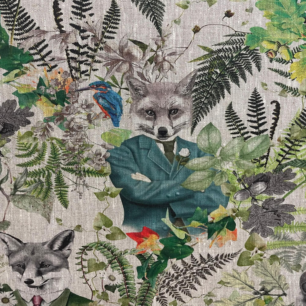French Foxy & Friends Linen Room Fabric 4 - Green