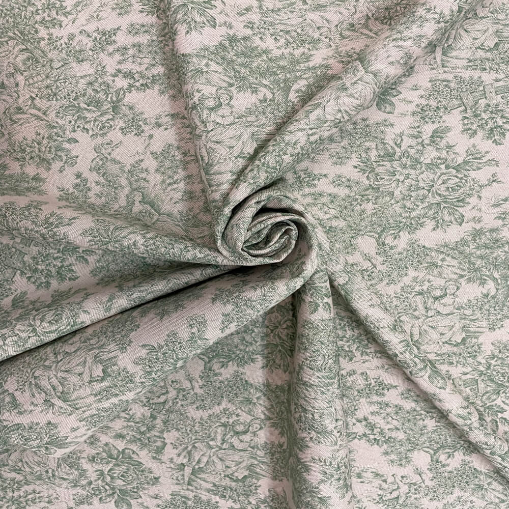 Vintage Toile Double Width Green Room Fabric