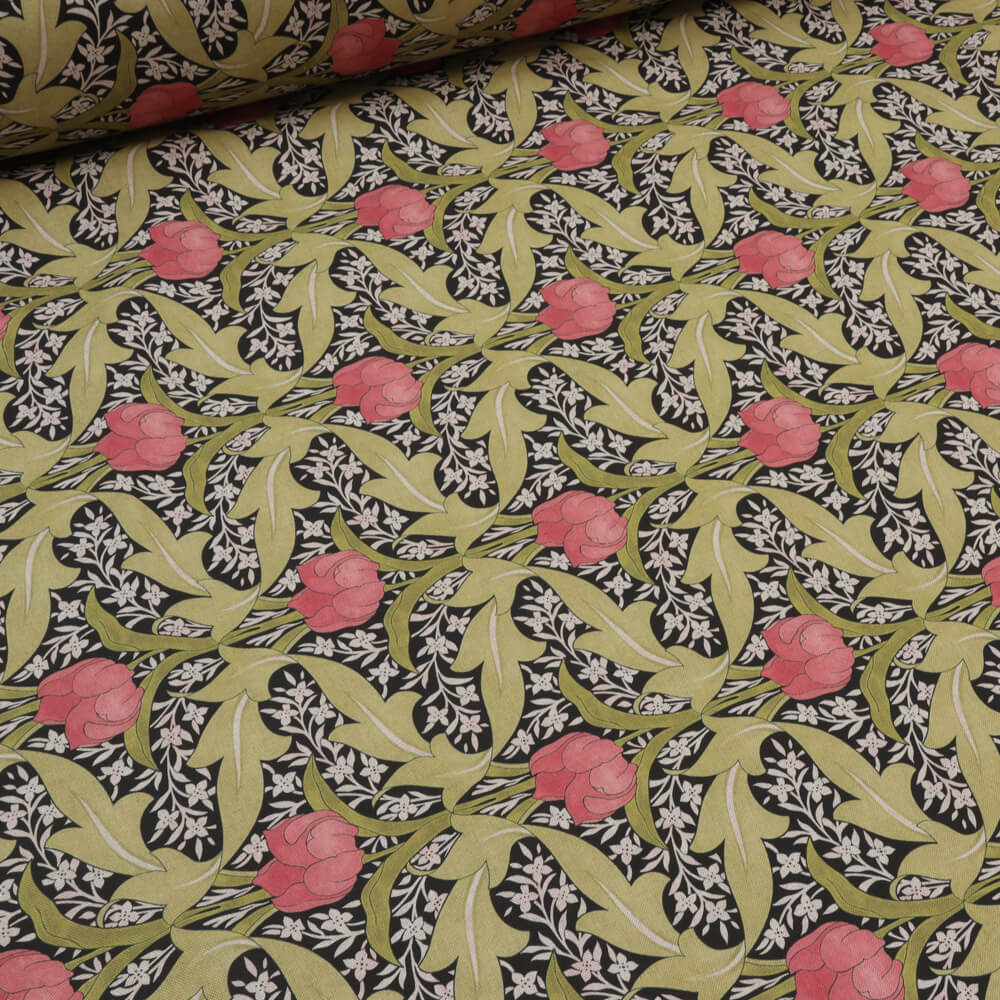 Morris Tulip Olive Green Double Width Room Fabric