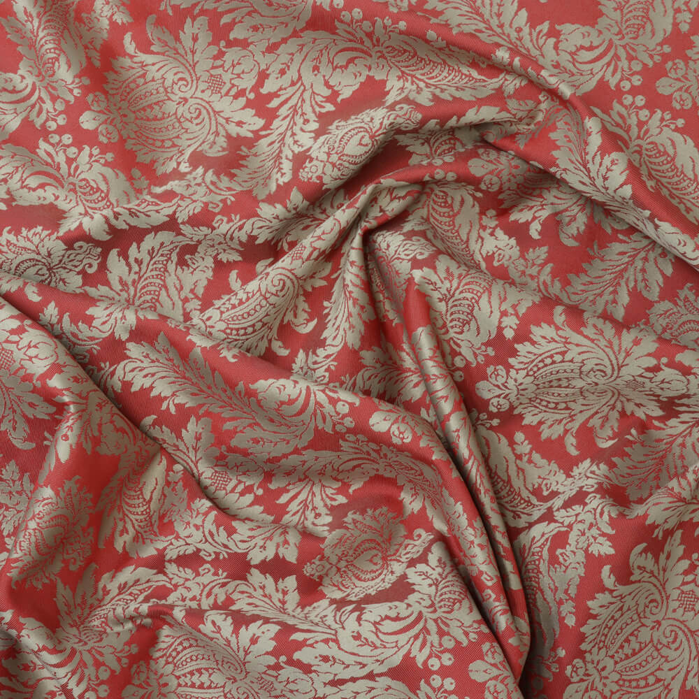 Alderton Luxury Damask Silver on Red Room Fabric
