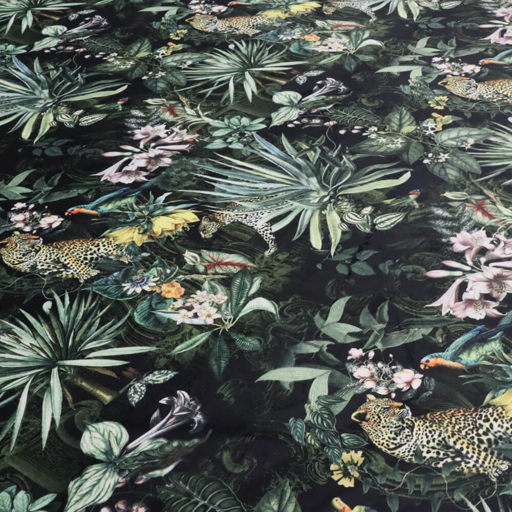 Leopard Jungle Velvet Black Room Fabric