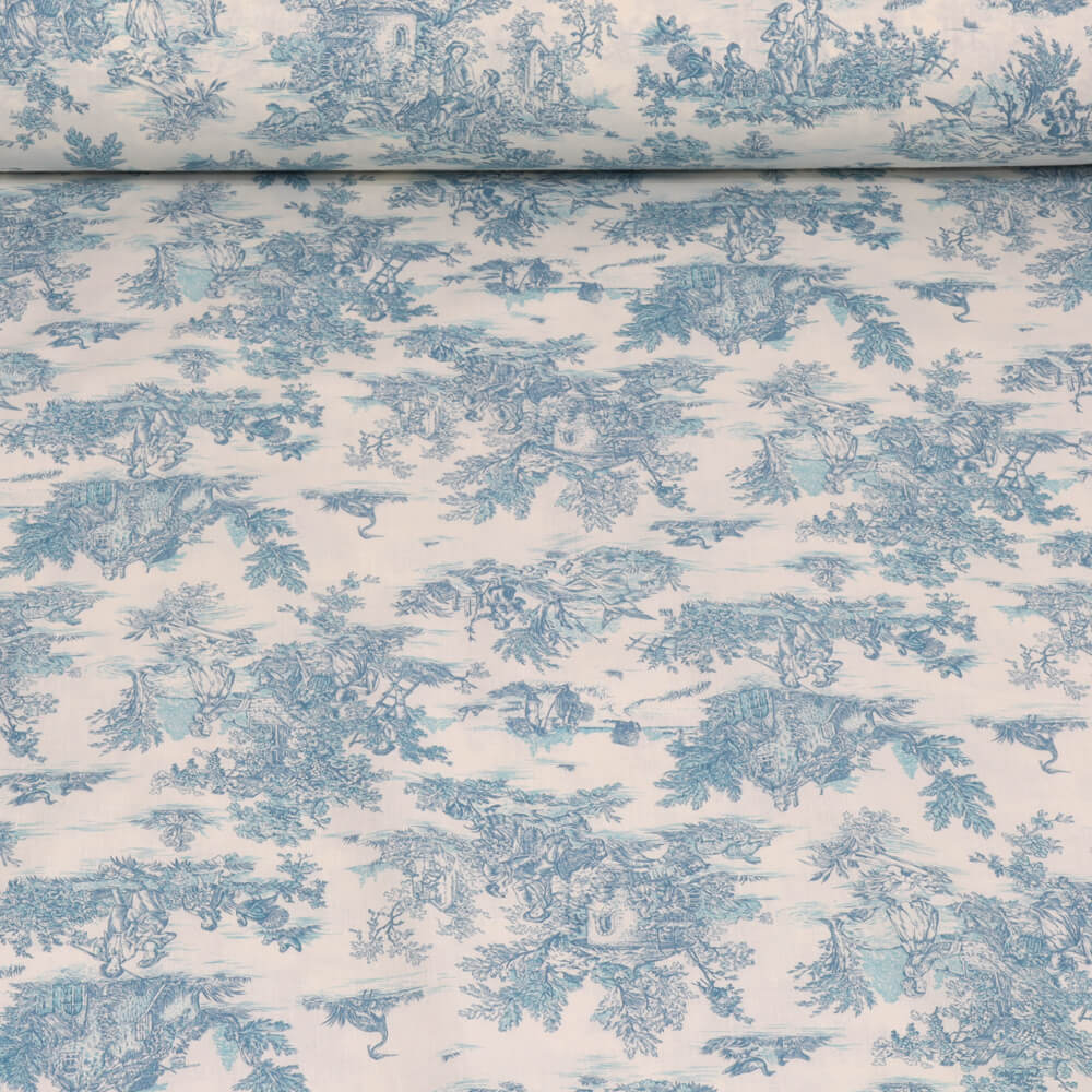 Mini French Toile De Jouy Teal Double Width Room Fabric
