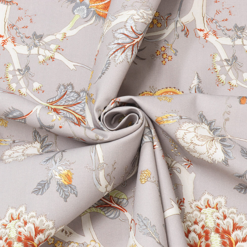 Bukhara Floral Taupe / Orange Double Width Room Fabric