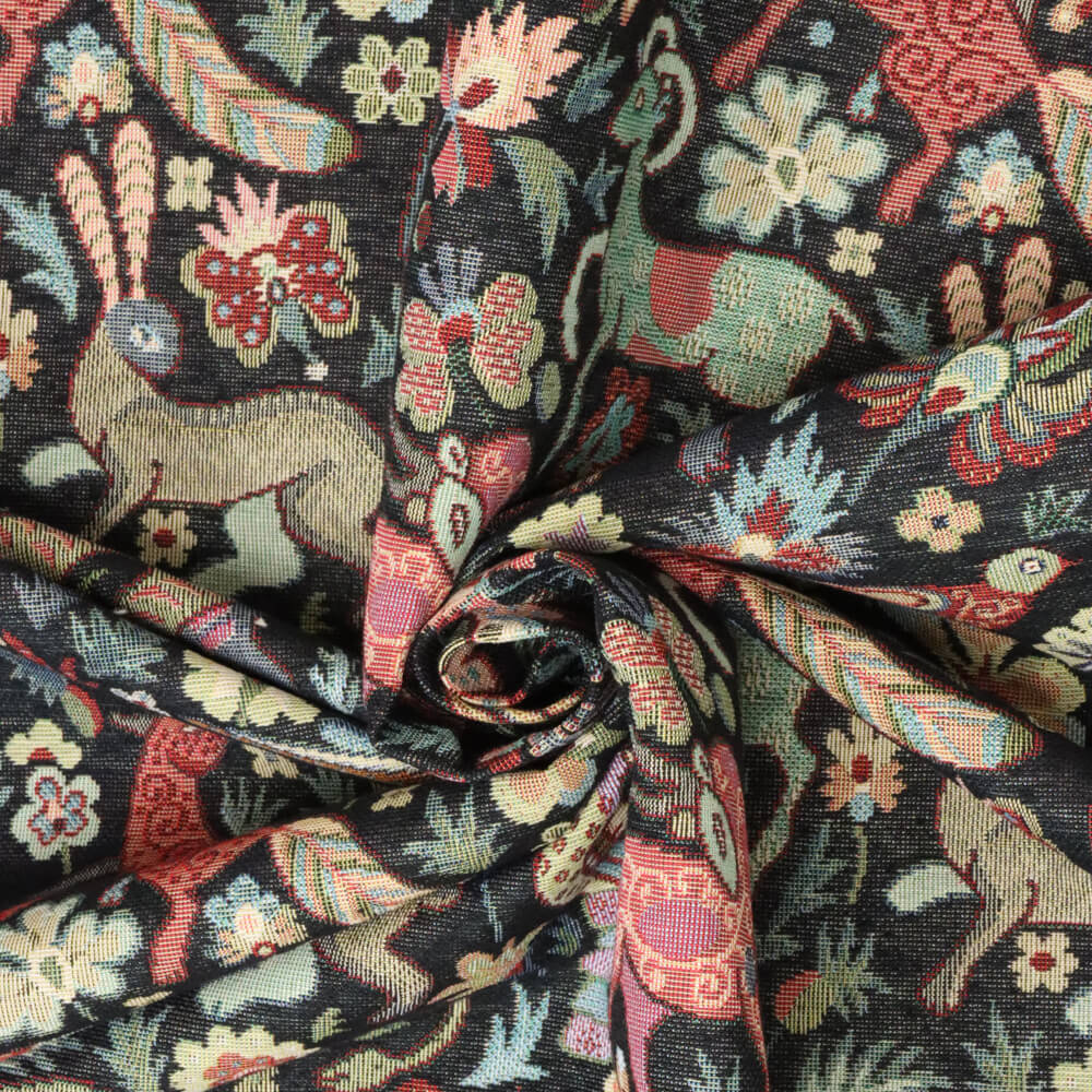 Tudor Forest Tapestry Black Room Fabric