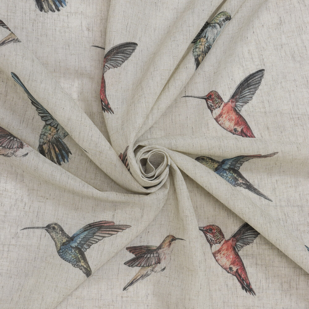 Natural Sheer Hummingbirds Room Fabric - Gray