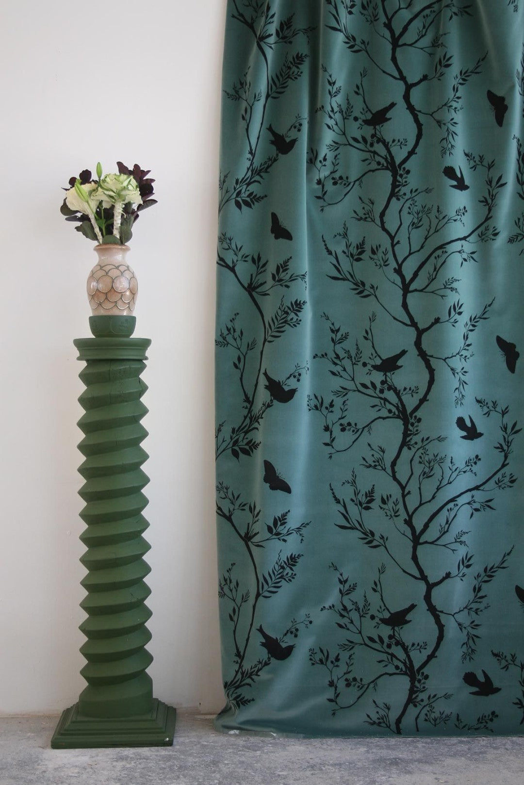 Birdbranch Stripe Room Velvet Fabric 2 - Blue