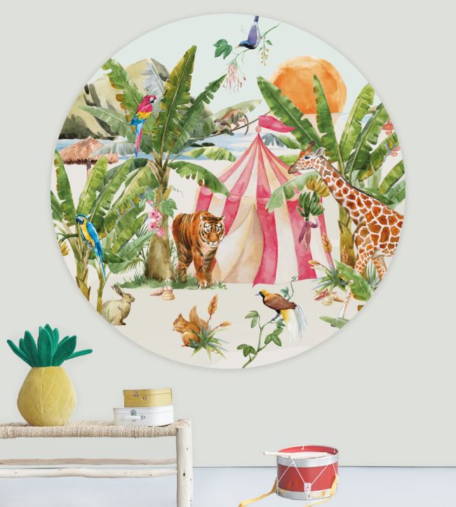Circus At Sunset Circle Room Mural - Green