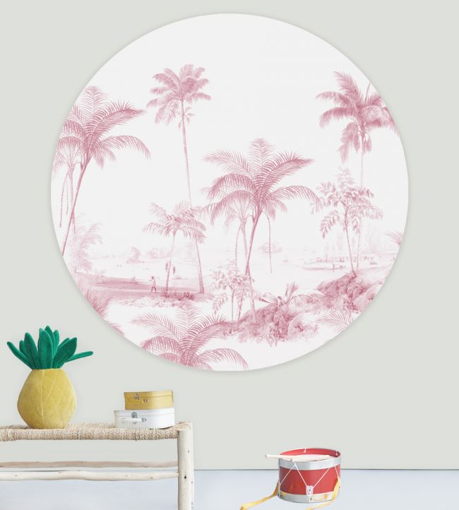 Exotic Palms Circle Room Mural - Pink