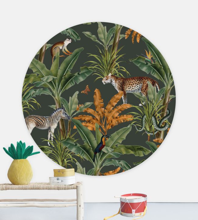 Mighty Jungle Circle Room Mural - Green