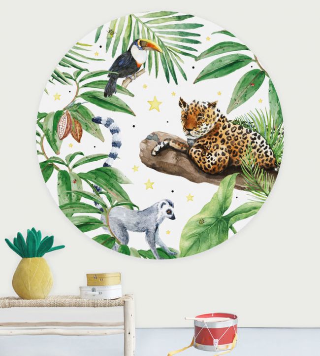 Jungle Tiger Circle Room Mural - Green