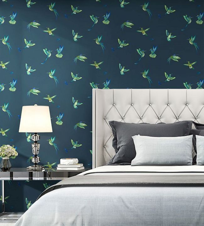 BMTD001-08C - Exotic Birds Wallpaper - Midnight Blue - Brand McKenzie