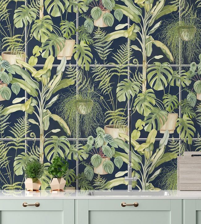 BMTD001-13C - The Green House Wallpaper - Midnight Blue - Brand McKenzie