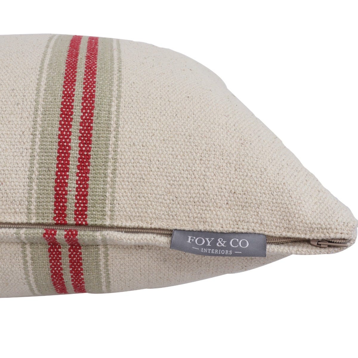 Donan Stripe Red Oblong Side Cushion - White