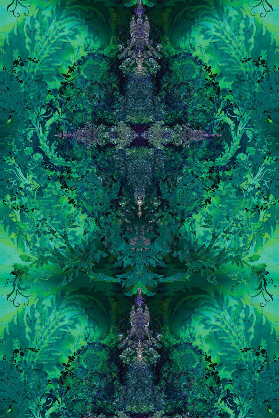 Tourmaline Damask Velvet Fabric - Green