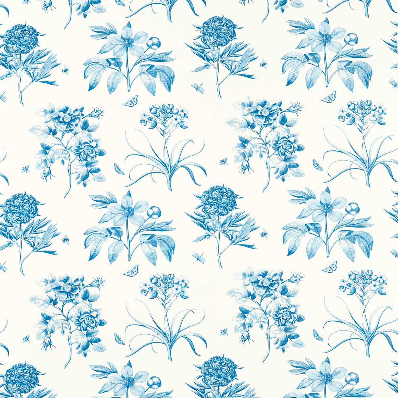 Etchings & Roses Fabric - Blue