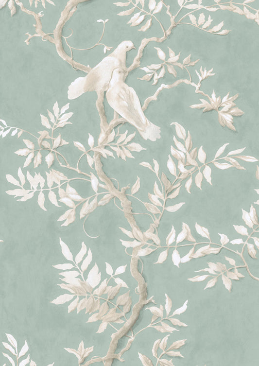 Doves Wallpaper - Aquamarine - Lewis & Wood