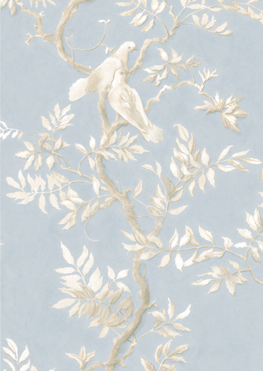 Doves Wallpaper - Summer Blue - Lewis & Wood