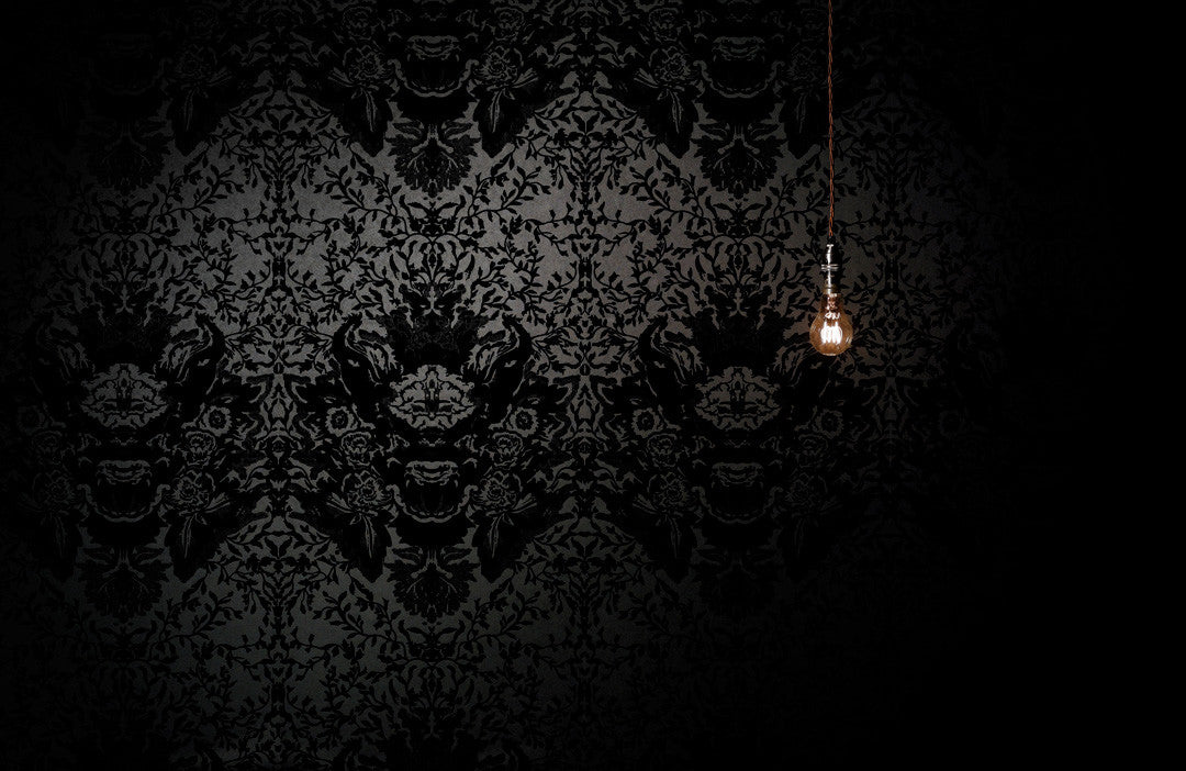 Devil Damask Flock Room Wallpaper 2 - Black