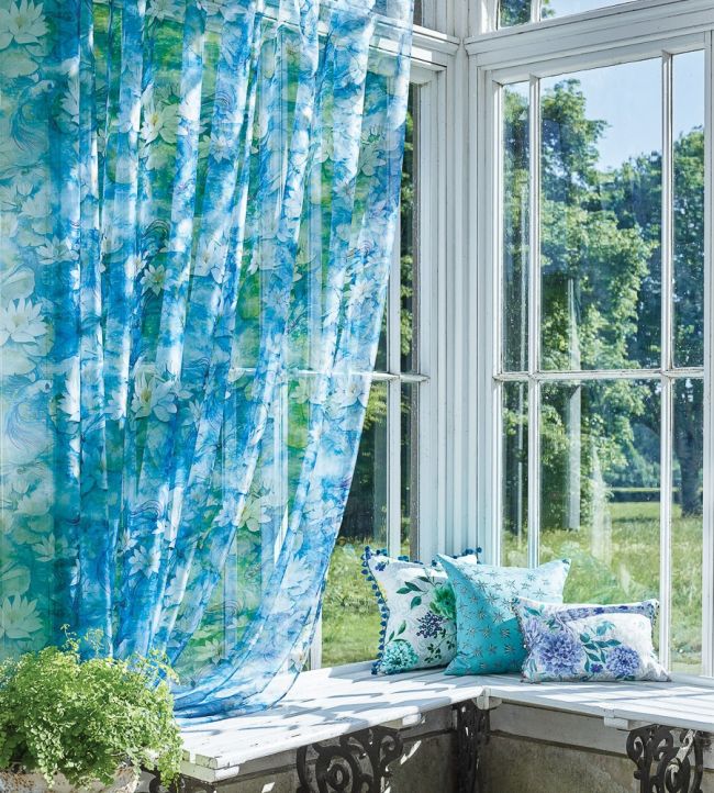 Water Lily Sheer Fabric Room - Blue