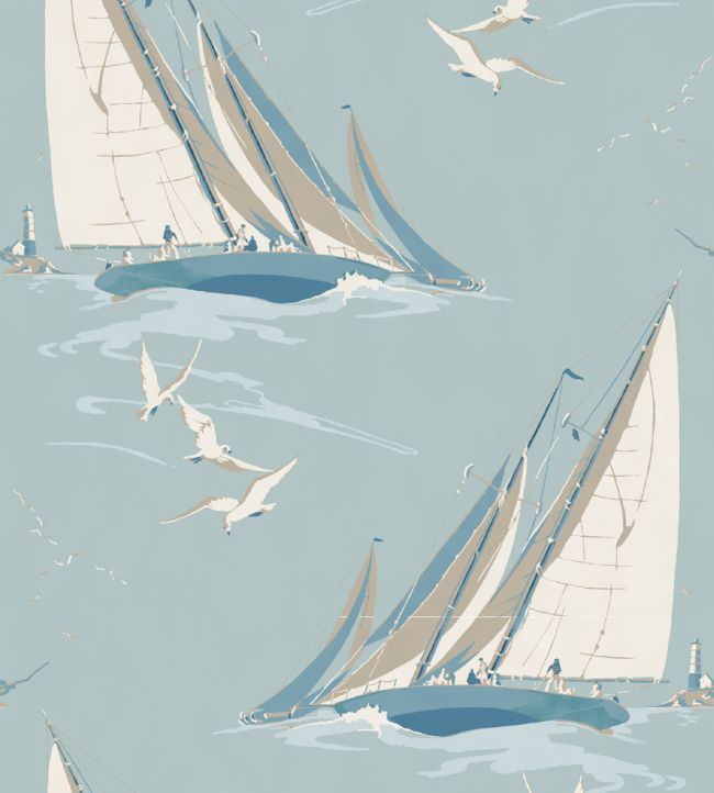 Round The Island Nursey Wallpaper - Silver