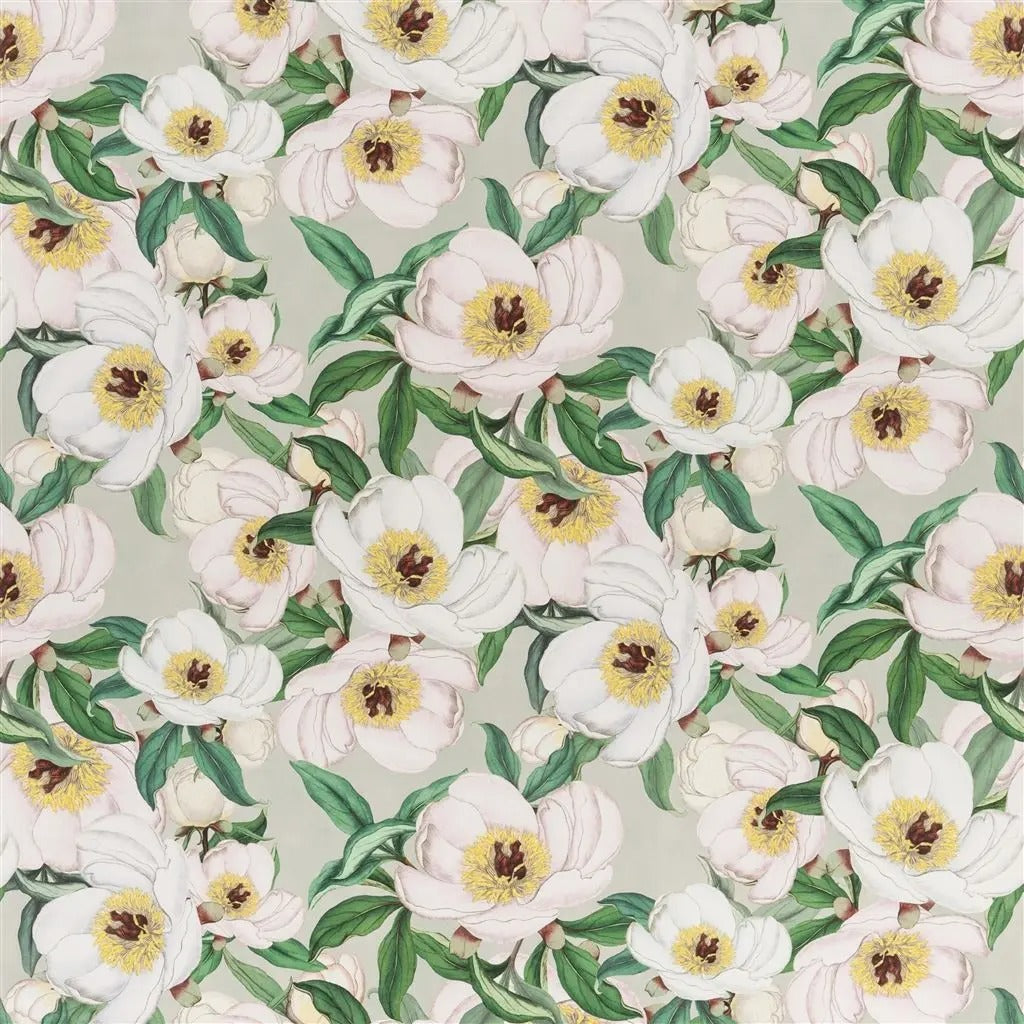 Paeonia Albiflora Celadon Fabric - Green