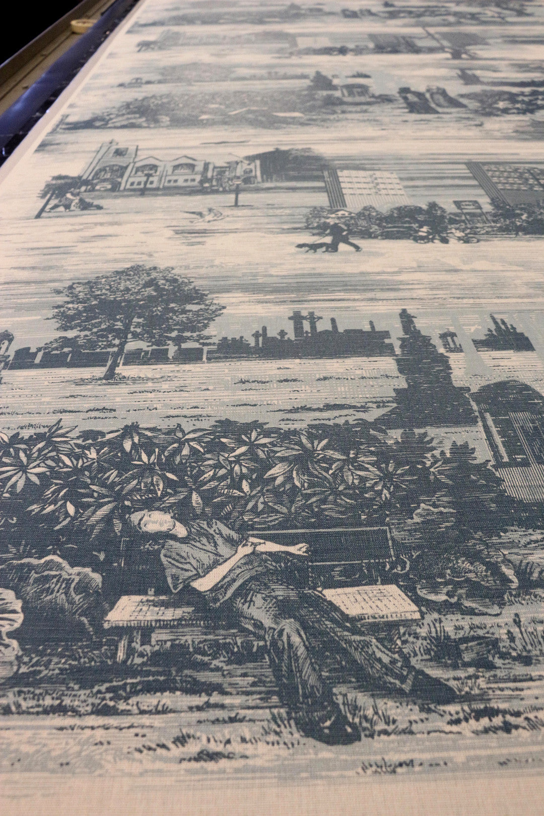 Glasgow Toile Room Fabric - Blue