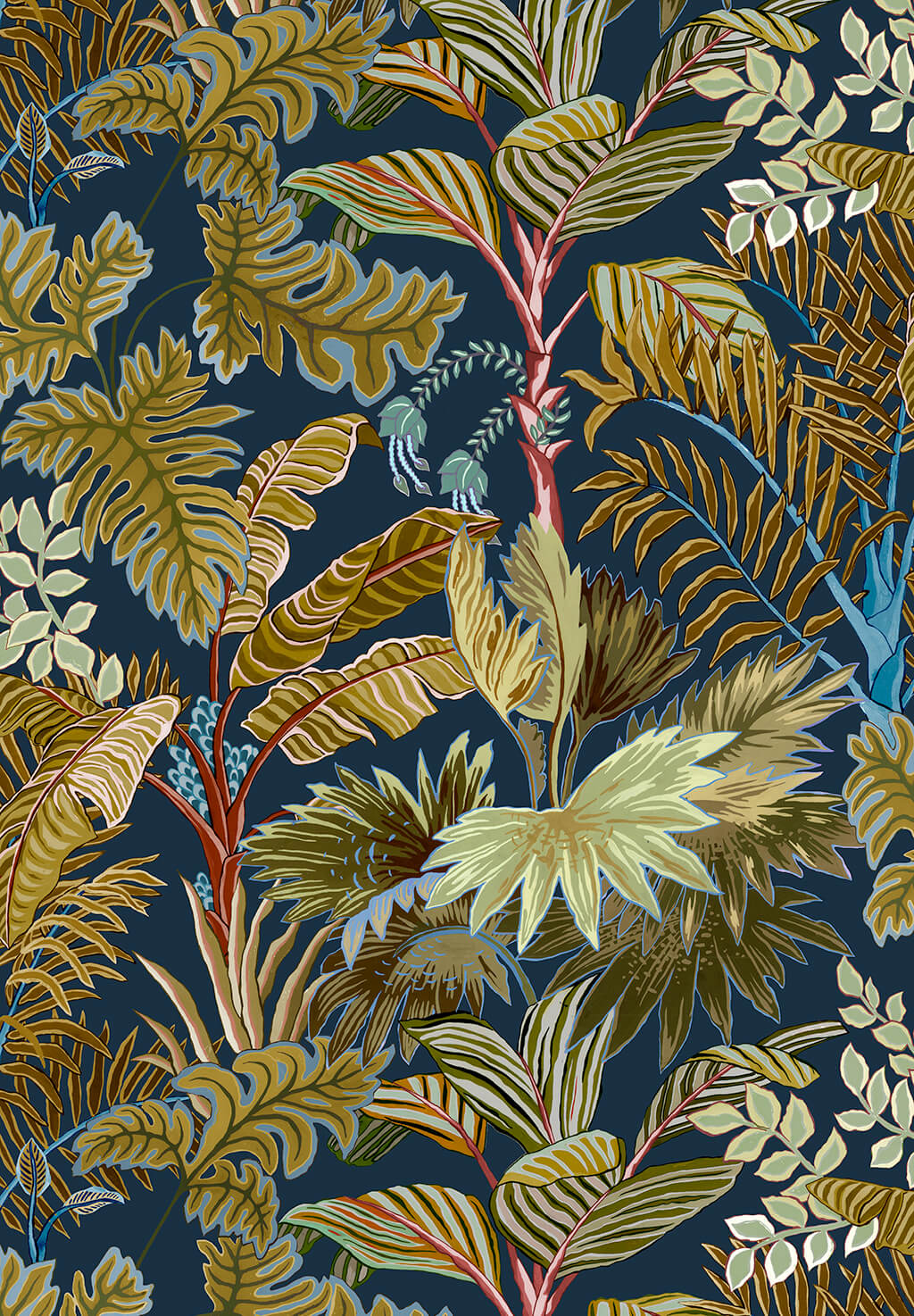 Palm Grove Wallpaper | Navy and Olive