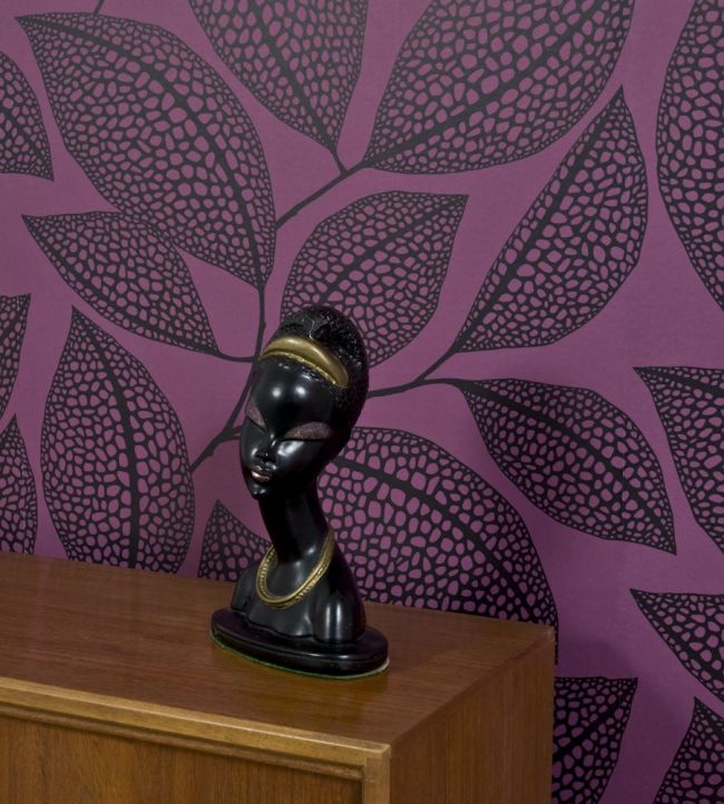 Pebble Leaf Room Wallpaper - Purple