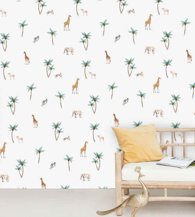 Savannah Palm Tree Nursery Room Mural - White