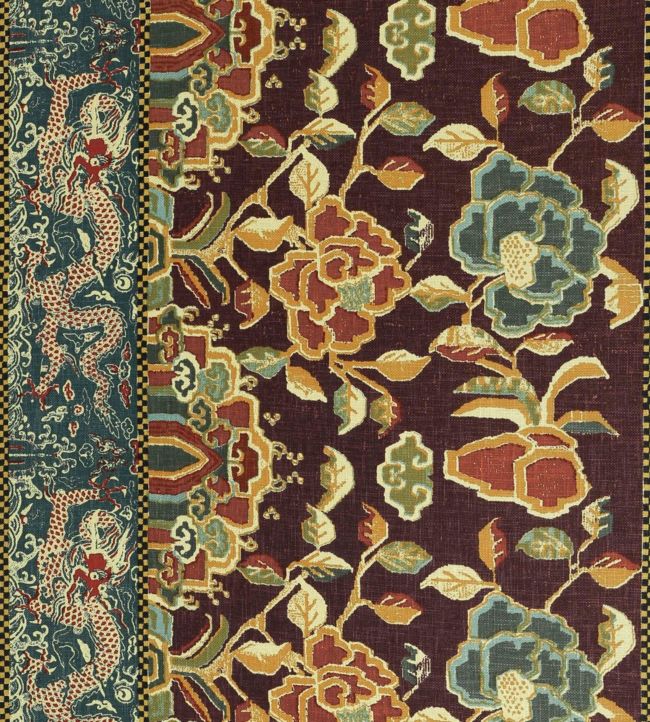 Dragon And Peony Fabric - Brown