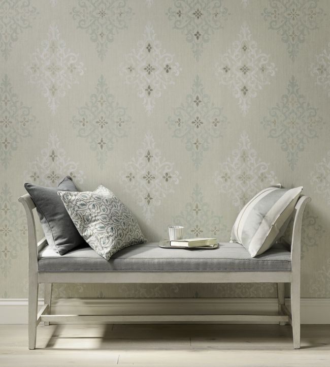 NCW4120-01 - Holmwood Wallpaper - Aqua/White - Nina Campbell