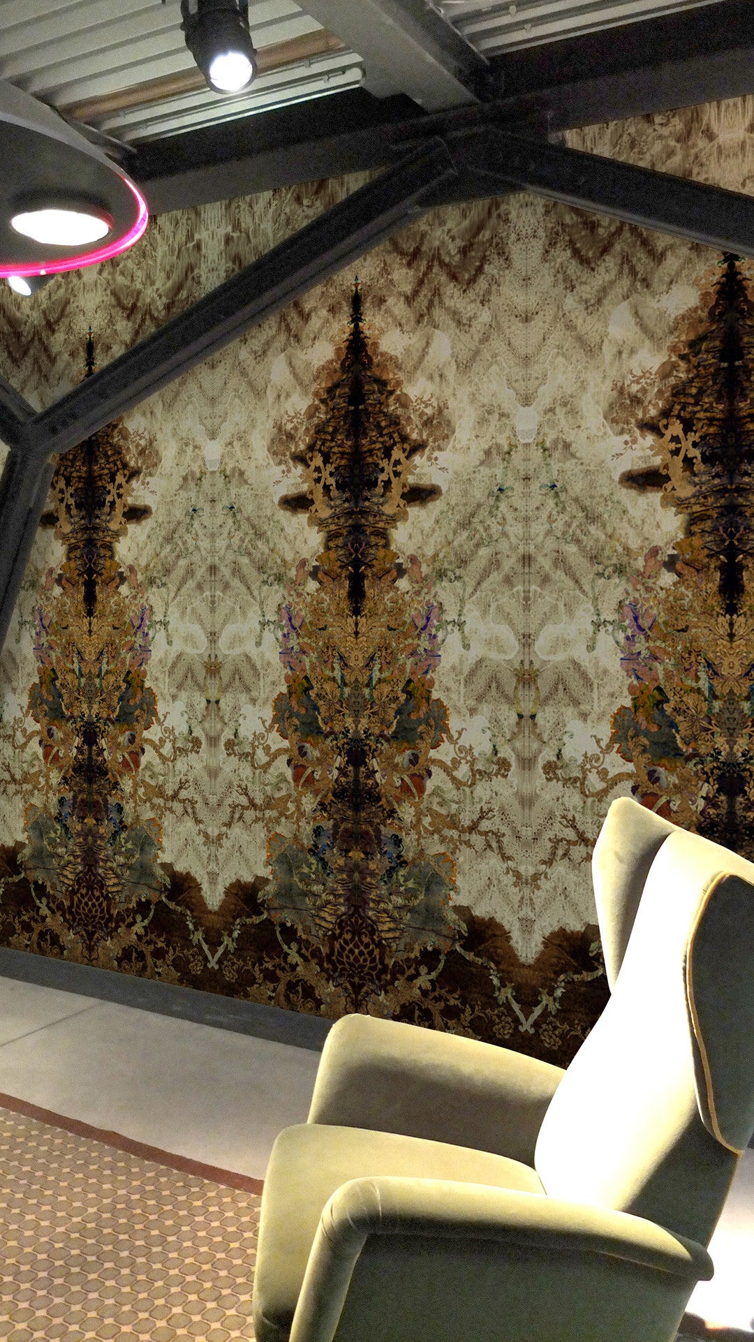 Paper Damask Superwide Room Wallpaper Panel 2 - Sand