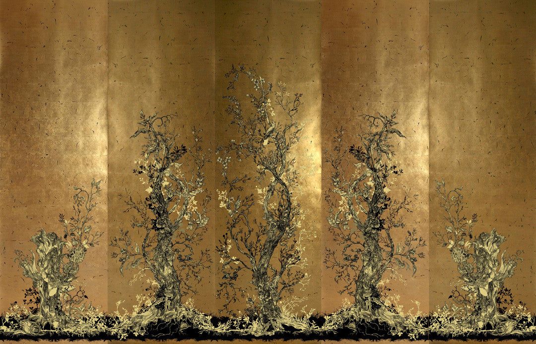 Golden Oriole Wallpaper Room Panels 3 - Sand
