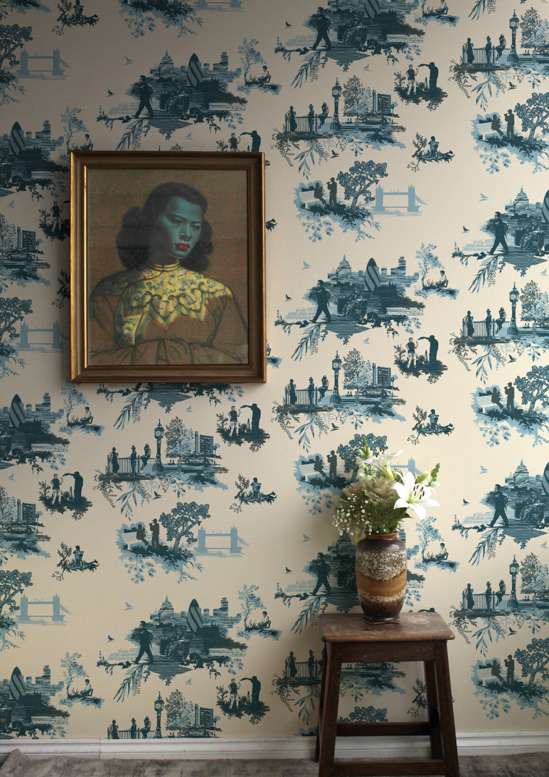 London Toile Room Wallpaper 2 - Teal