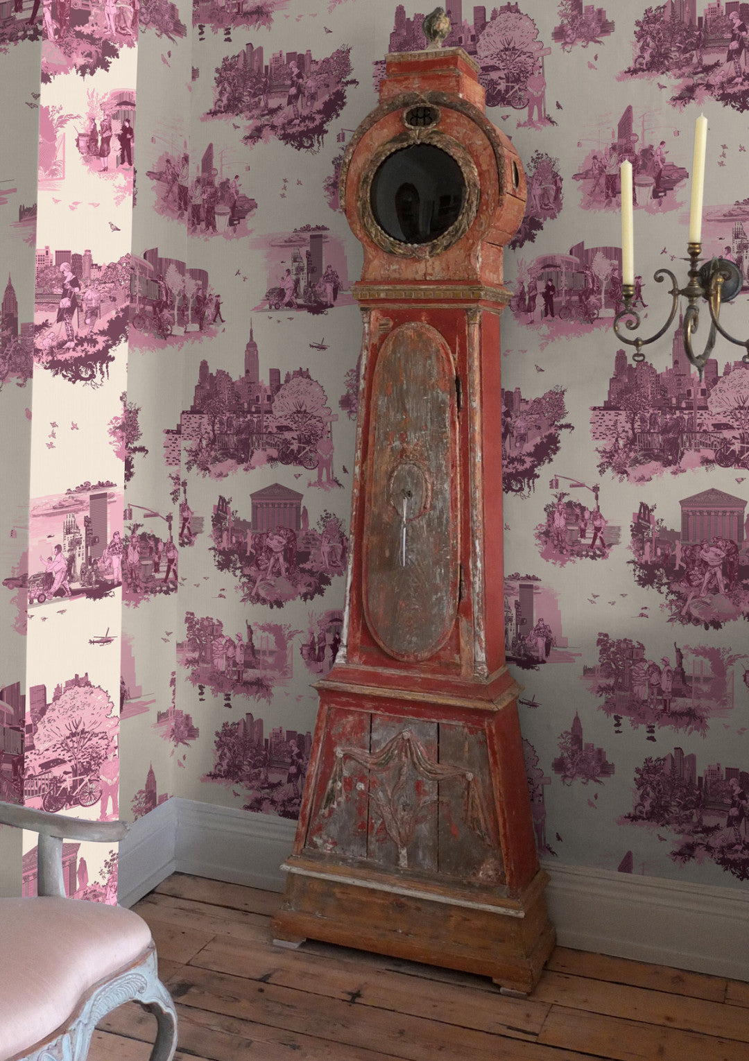 New York Toile Room Wallpaper 2 - Pink