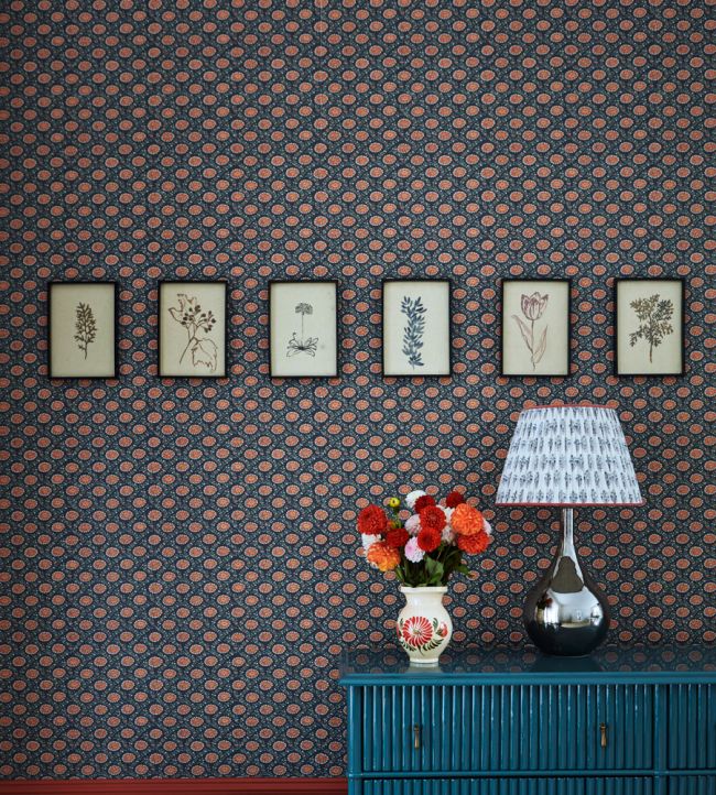 Floral Ogee Room Wallpaper - Orange