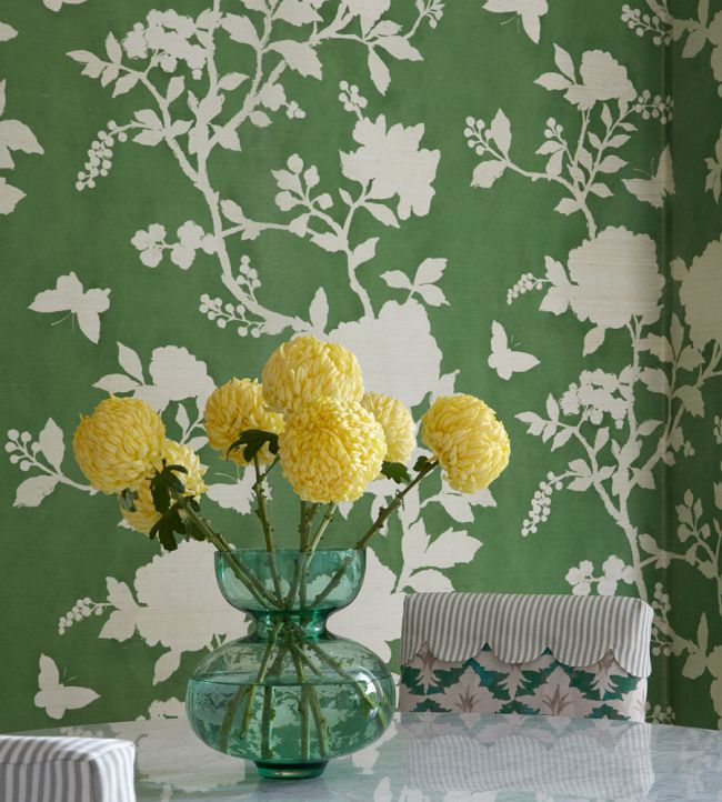 Pivoine Grasscloth Room Wallpaper 2 - Green