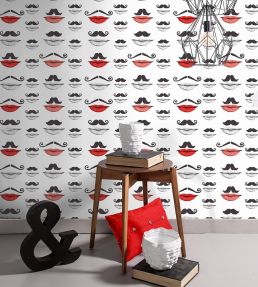 Moustache and Lips Room Wallpaper - Multicolor
