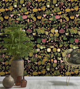 Asian Fruits And Flowers Room Wallpaper - Green